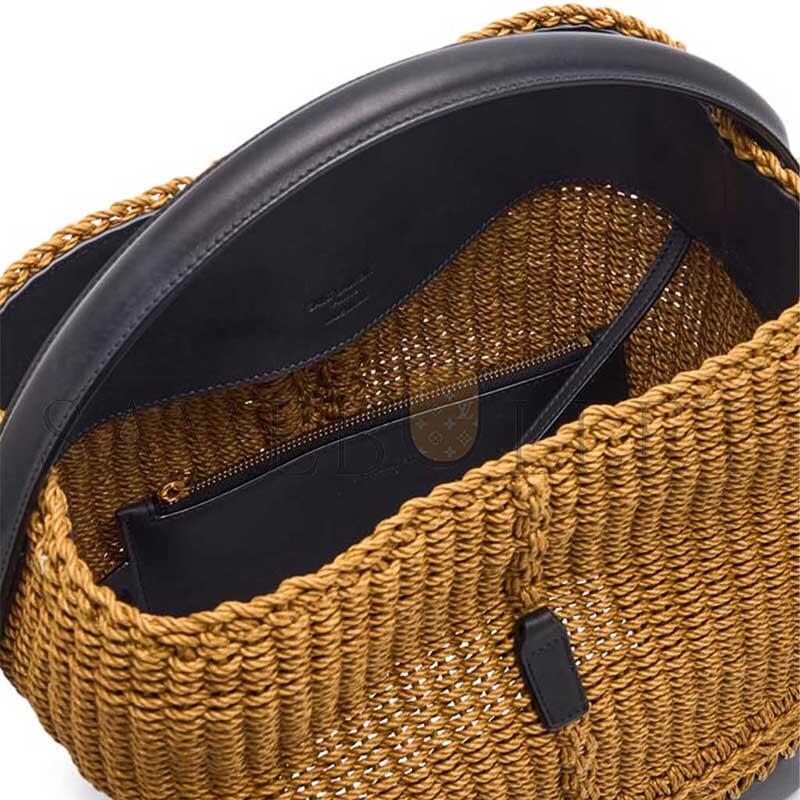 YSL LE 37 YSL BUCKET BAG IN RAFFIA AND LEATHER 742828 (25*20*16cm)